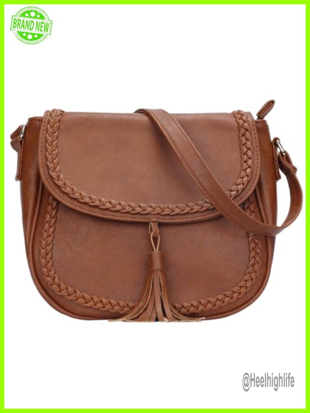PU Leather Crossbody Bag Flap Saddle Purse with Tassel Adjustable Strap
